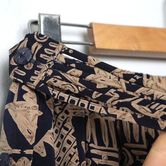 Vintage Principles Midi Tribal Print Skirt Brown Black Retro Stretch Waist 80s - Picture 6 of 10